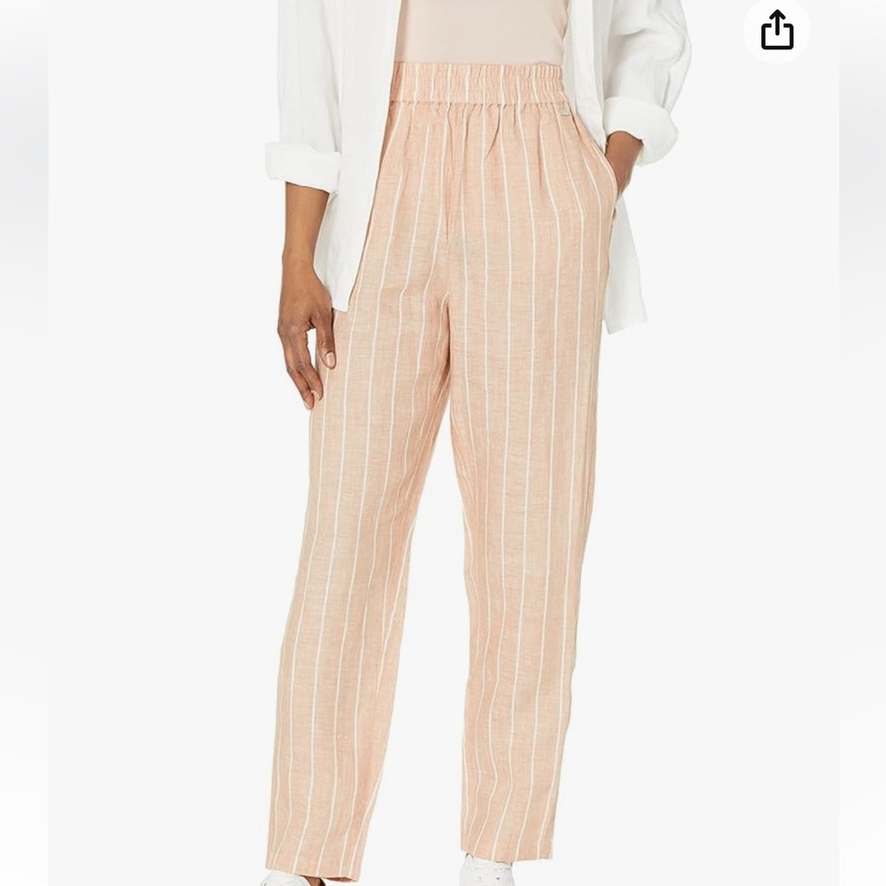 Armani exchange women’s striped linen pants brown and white size 12 nwt